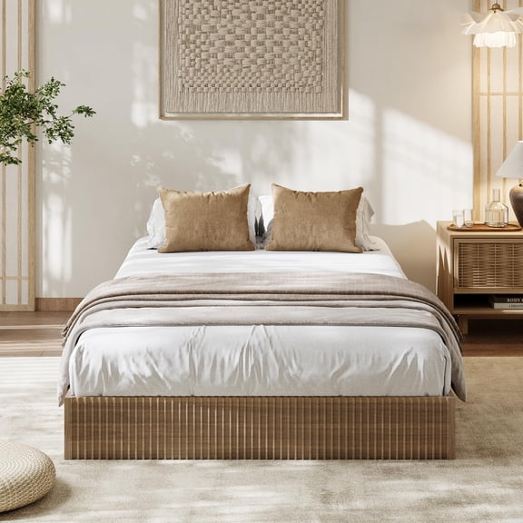 Gaderth Wood Platform Bed,Low Profile Bed Frame Without Headboard,Fluted Design Minimalist Bed Base With Noise-Free,Easy Assembly,No Box Spring Needed