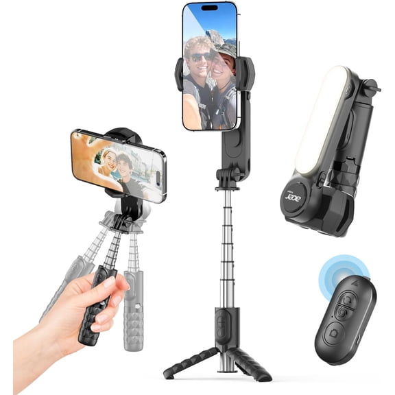 Gadget Gimbal Stabilizer 1Axis for iPhone/Cell Phone/Smartphone/Android with Remote Control&Light, Portable Gimbal Tripod Auto Balance Handheld Selfie Stick for Video Recording, Live Streaming