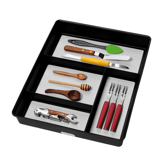 madesmart Gadget Tray, Clear Soft Grip Collection, 4-compartment, Soft-grip Lining, Non-slip Feet, BPA-free