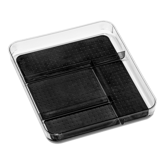 madesmart 4-Compartment Gadget Tray, Clear Soft Grip Collection, 4-Compartment, Soft-Grip Lining, Non-Slip Feet, BPA-free, Carbon/Clear