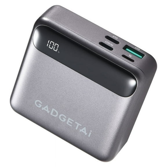 GadgetAi 10,000mAh Slim Power Bank – Gray | Universal Charger with USB-A, Lightning & Dual USB-C Connections