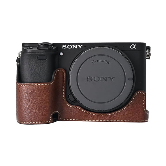 GadgetCom Camera Half Case Compatible with Alpha 6400 A6400 , Anti-Slip PU Leather Shell Protective Cover