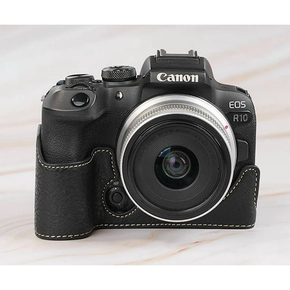 GadgetCom Camera Half Case Compatible with Canon EOS R10 , Anti-Slip PU Leather Shell Protective Cover