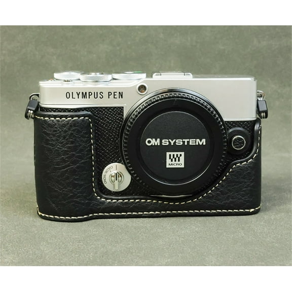 GadgetCom Camera Half Case Compatible with OLYMPUS PEN E-P7 , Anti-Slip PU Leather Shell Protective Cover