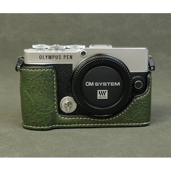 GadgetCom Camera Half Case Compatible with OLYMPUS PEN E-P7 , Anti-Slip PU Leather Shell Protective Cover