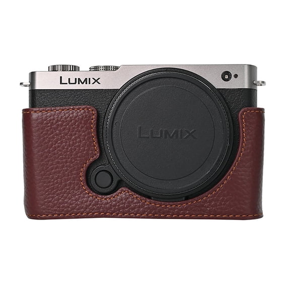 GadgetCom Camera Half Case Compatible with Panasonic LUMIX S9 , Anti-Slip Genuine Leather Shell Protective Cover