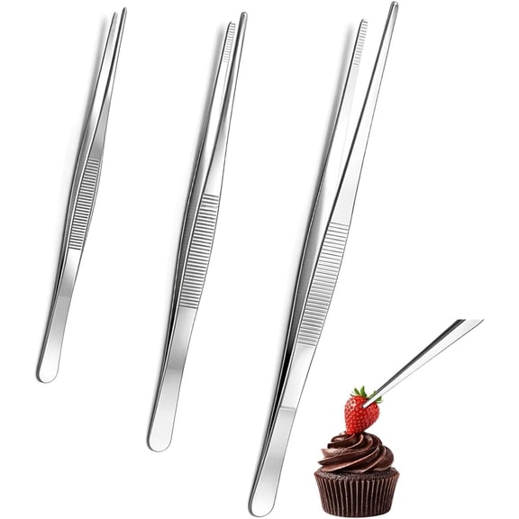 GadgetNestUSA 3PCS Stainless Steel Tweezer Set (8", 10", 12")  Precision Grip Tongs for Cooking, Plating, BBQ, Crafting & Lab Use, Long Reach, Non-Slip Control, Durable Rust-Resistant Tools
