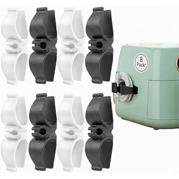 GadgetNestUSA Appliance Cord Organizer 8 Pack (Black & White) Self Adhesive Cord Winder, Stick-On Cable Holder for Coffee Maker, Blender, Air Fryer, Rice Cooker Easy Install Wire Wrap