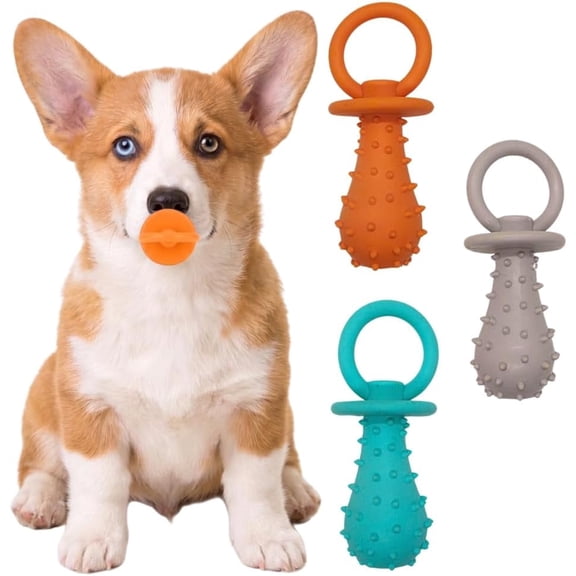 GadgetPawsUSA 3 Pack Pacifier Dog Chew Toys TPR Puppy Teething Set for Small Pets, Durable Training Aid for Aggressive Biters, Dental Cleaning Play Accessories