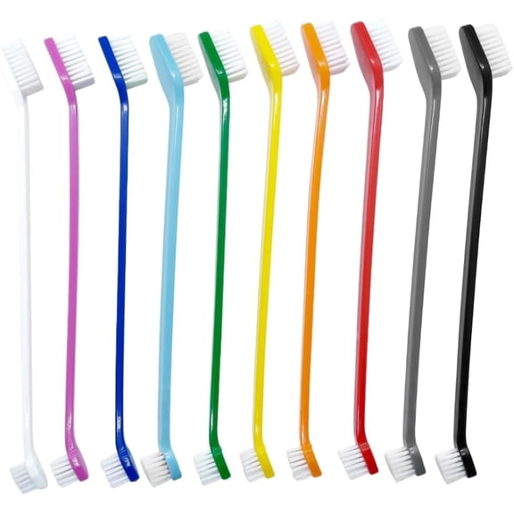 GadgetPawsUSA Dual-Head Pet Toothbrush for Dogs and Cats, Soft Bristles, 10-Pack