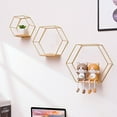 thumbnail image 1 of GadgetVLot 3Pcs Wall Mount Bracket Storage Decoration Rack Indoor Craft Home Hexagon Storage Rack Natural Wood Frame (One For Each Size), 1 of 13