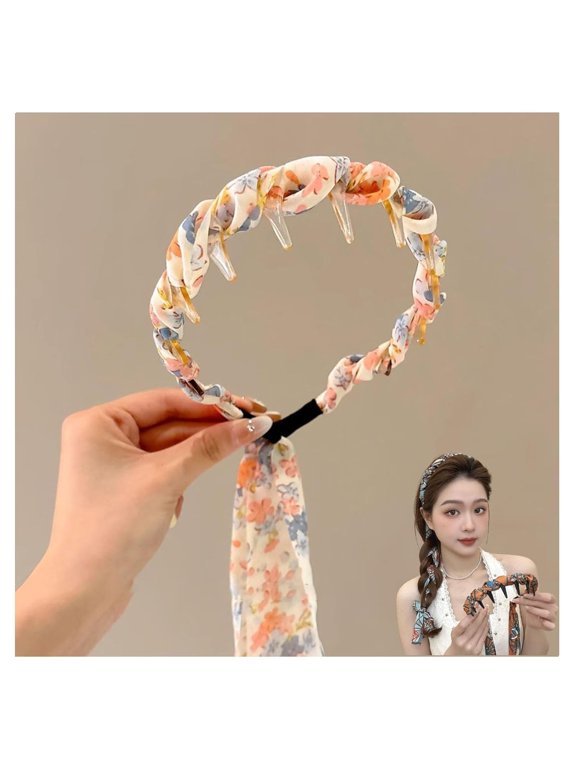 Gadgetcab.Vip Pretty Everyday Wrap Headband with Comb Teeth, Yamloveme Headband, Vintage High Cranium Artificial Pearl Hairband, With Floral Ribbon, Can Be Braided(#16)