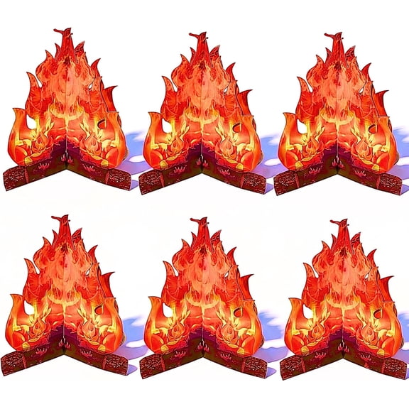 Gadgetime USA 6PCS Fake Fire Campfire Decorations 3D Cardboard Bonfire Log Cutouts Reusable Artificial Campfire Prop for Halloween, Christmas,Camping,Pretend Play & Stage Use(1210 Inch, Red Orange)