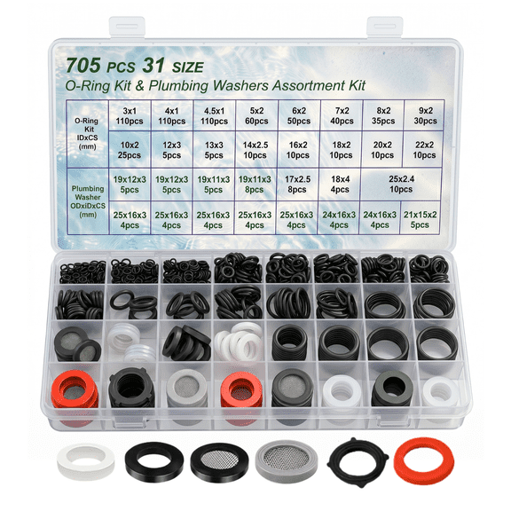 Gadgetime USA 705PCS Washer & O-Ring Assortment Kit, 32 Sizes  2-in-1 Leak-Proof Rubber Seal Set for Faucet, Garden Hose, Spigot, Pressure Washer & Home Plumbing Repair