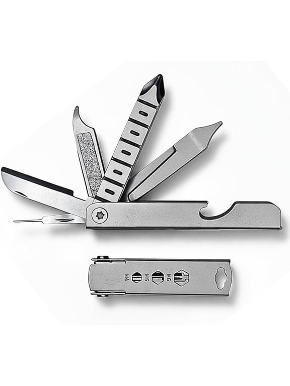 10in1 Stainless Steel Multi-Tool Keychain Compact Pocket Gadget with SIM Ejector Pin, Mini Screwdrivers and Bottle Opener