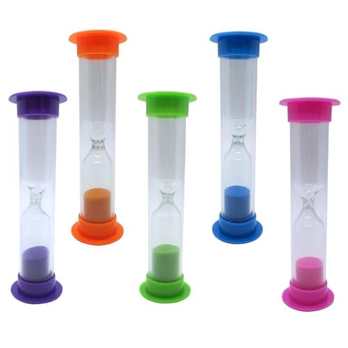 Gadgetime USA Hourglass Sand Timer - Set of 5-2 Minute Sand Timers in Orange, Pink, Purple, Blue, Green - Premium Sturdy Material, Beautiful Design & Novelty Gift