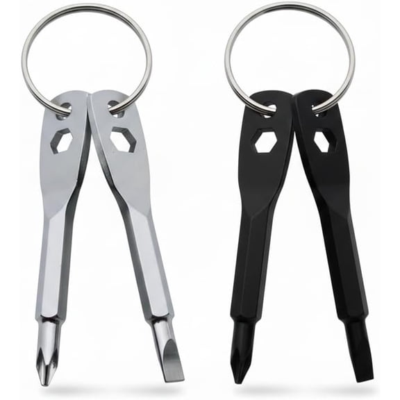 Gadgetime USA Mini Screwdriver Set (2-Pack) EDC Keychain Repair Tool with Flat & Phillips Heads, Black & Silver