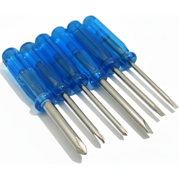 Gadgetime USA Mini Screwdriver Set, Pack of 6, Cross and Flat Tip Sizes 3 mm 2 mm 1.6 mm, Repair Tools with Anti-Slip Blue Handle for Eyeglasses, Watches, Laptops, Cameras, Toys, DIY Projects