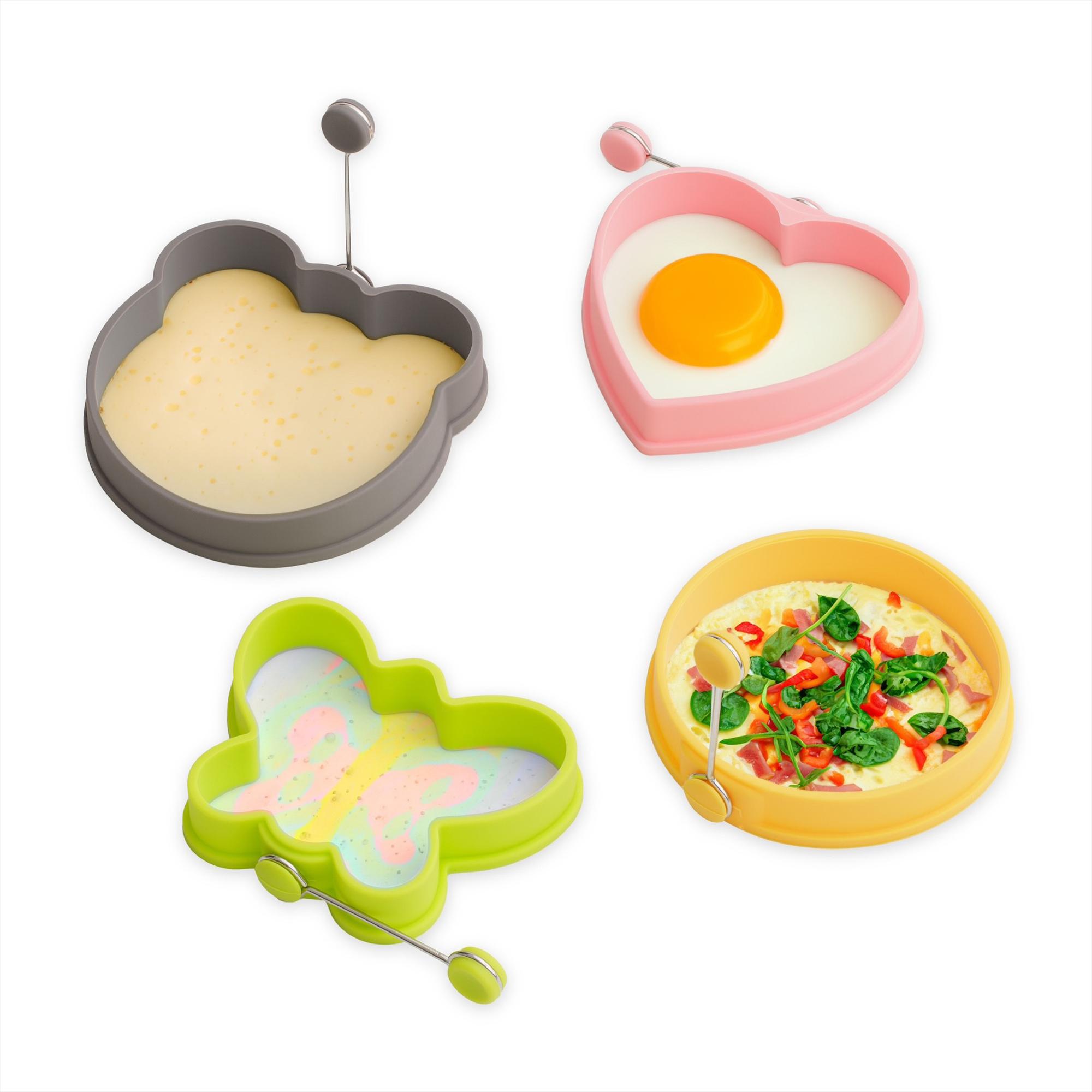 Silicone Egg Molds Pancake Molds for Kids, Square Round Egg Rings for