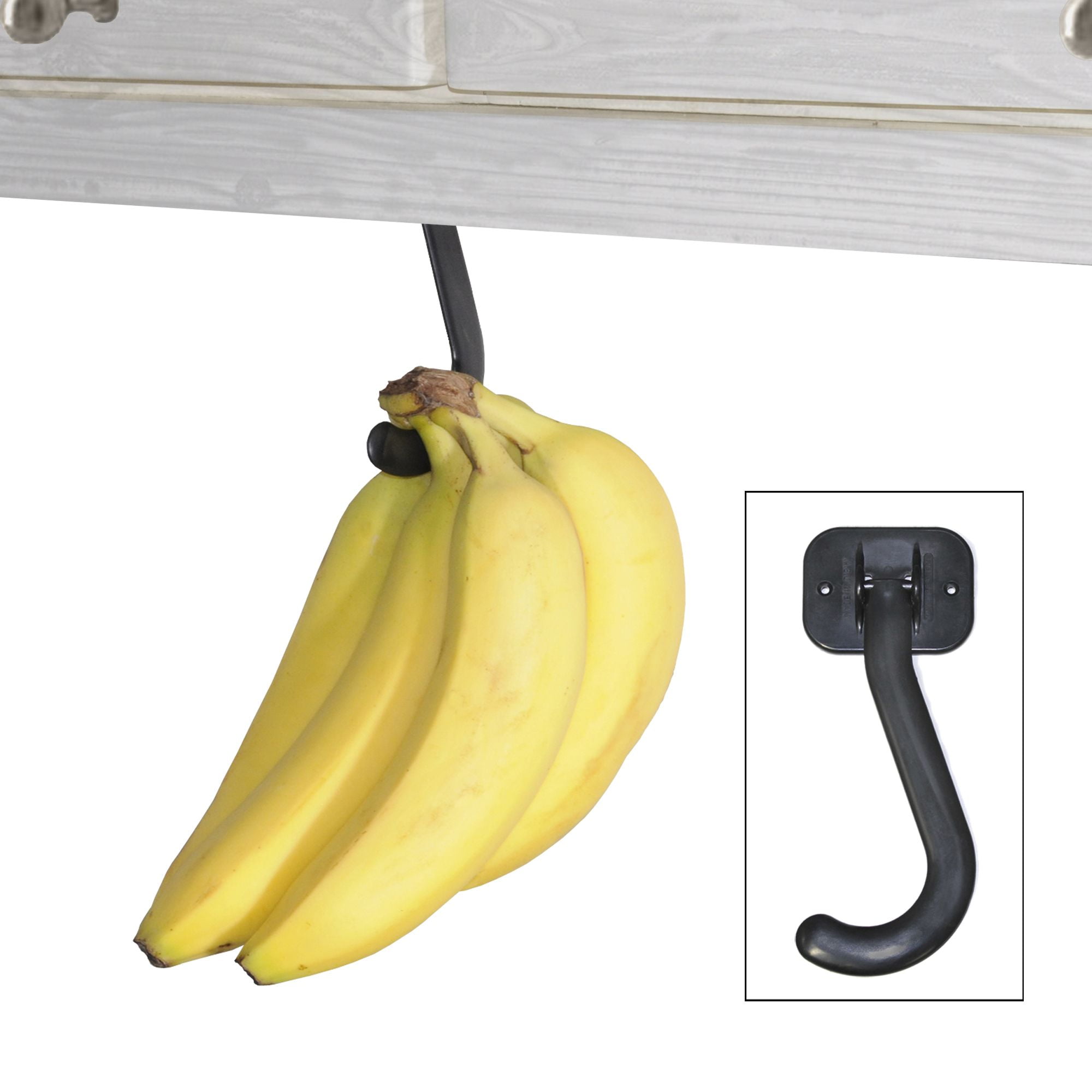 Gadjit Banana Hook - Under Cabinet Banana Hanger (Black) Folds Out of Site when Not in Use.   Hangs 5.75" from Cabinet