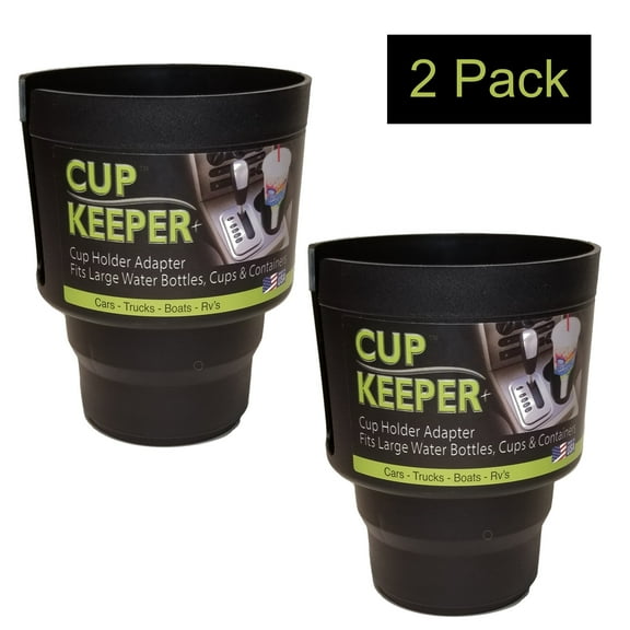Gadjit Cup Keeper PLUS Car Cup Holder Adapter 2-PK Hold Beverage Containers up to 3.7" in Diameter, Black