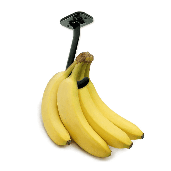 GADJIT Banana Hook Under Cabinet Hanger Ripens Bananas with Less Bruising, folds up out of sight when not in use. hang other lightweight kitchen items, , self-adhesive/pre-drilled - Black
