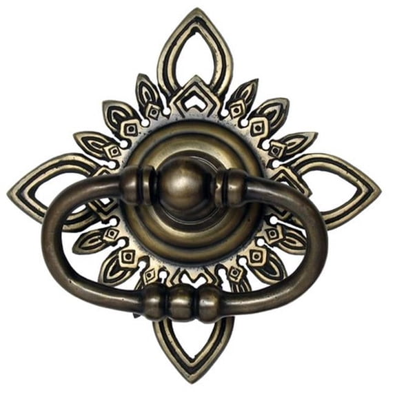 Gado Gado Hardware HRP5016 Oval Ring Pull with Carved Filigree Star Backplate- Medium