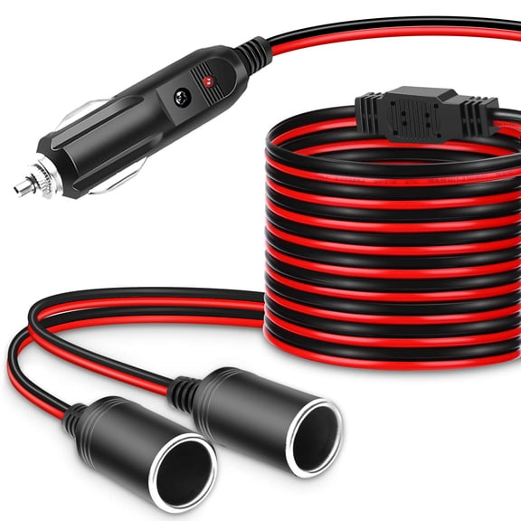 Gadpow 1 to 2 Car Cigarette Lighter Splitter 12V/24V 6Ft Extension Cord Cable 2-Way Car Splitter with 15A Fuse