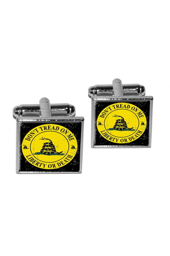 Gadsden - Don't Tread on Me - Liberty or Death - Distressed Circle Square Cufflinks