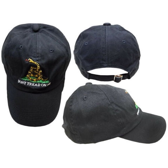 Gadsden Don't Tread on Me Worn Washed Black Yellow Snake Embroidered Cap Hat