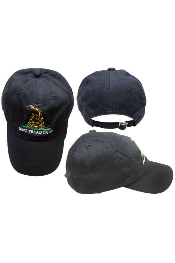 Gadsden Don't Tread on Me Worn Washed Black Yellow Snake Embroidered Cap Hat