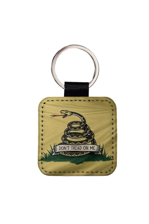 Gadsden Flag Don't Tread On Me Flag Faux Leather Square Keychain