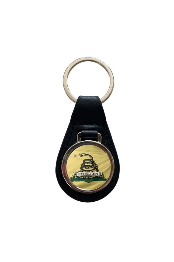 Gadsden Flag Don't Tread On Me Flag Metal Black Leather Keychain