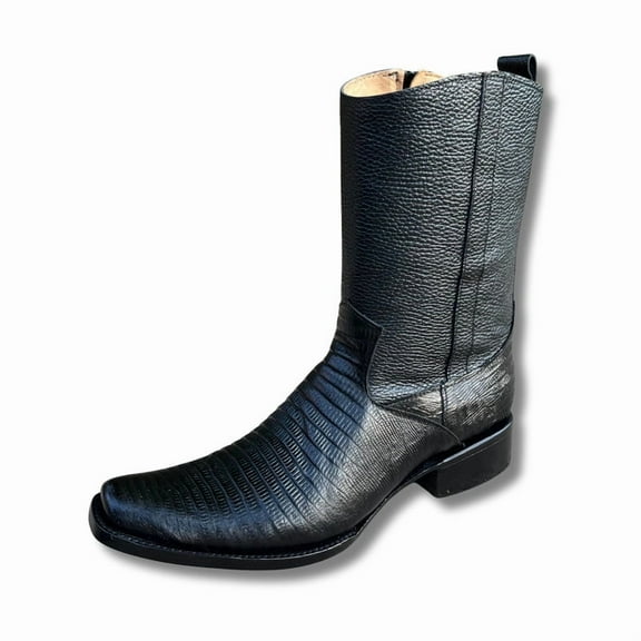 GadwallAR Men's Alex Exotic Western Cowboy Boots-Squre Toe Pull On Leather Demi Lizard Blk 12.5 Medium