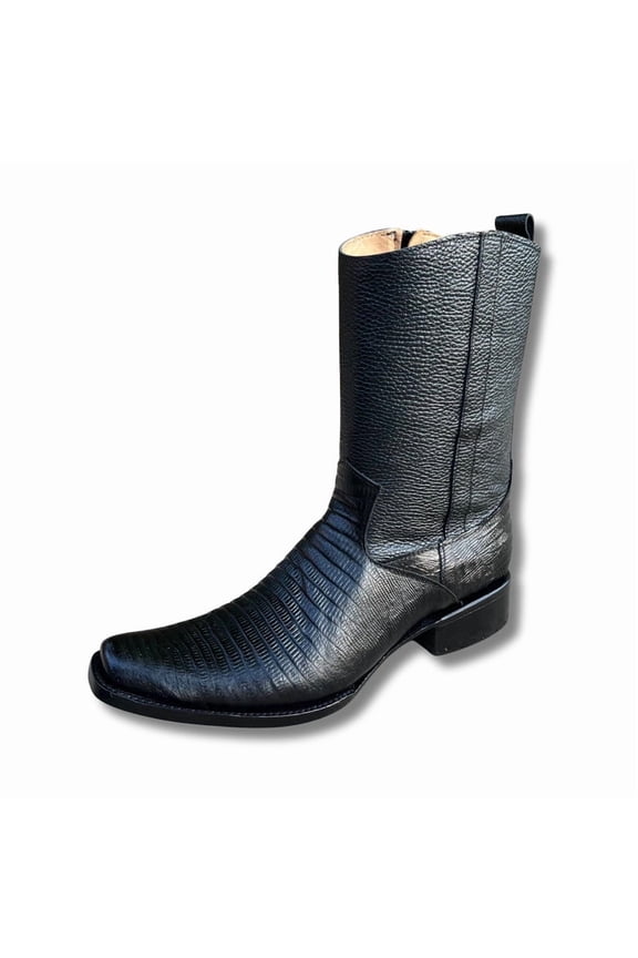 GadwallAR Men's Alex Exotic Western Cowboy Boots-Squre Toe Pull On Leather Demi Lizard Blk 10 Medium