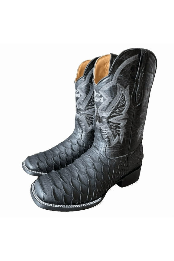 GadwallAR Men's Exotic Pattern Western Cowboy Square Toe Boots in Leather-Alex Series Pull-on in Caiman & Python Styling bota de vaquero para hombre Snake Black 10.5 Medium