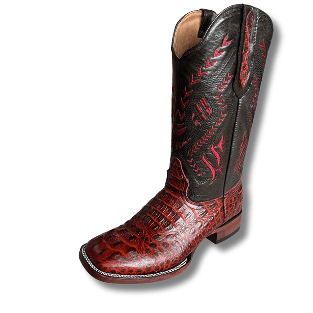 GadwallAR Men's Exotic Pattern Western Cowboy Square Toe Boots in Leather-Alex Series Pull-on in Caiman & Python Styling bota de vaquero para hombre Tall Neck Wine 12.5 Medium