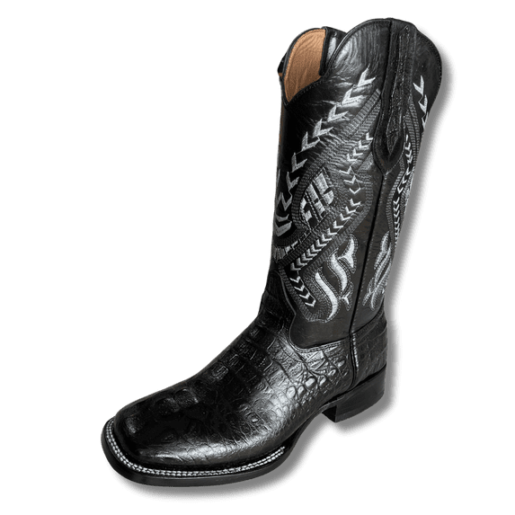 GadwallAR Men's Exotic Pattern Western Cowboy Square Toe Boots in Leather-Alex Series Pull-on in Caiman & Python Styling bota de vaquero para hombre Tall Neck Black 12 Medium