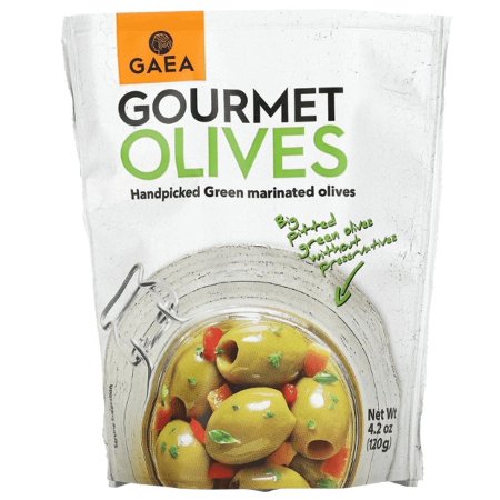 Gaea, Gourmet Olives, Handpicked Green Marinated Olives, 4.2 oz Pack of 2