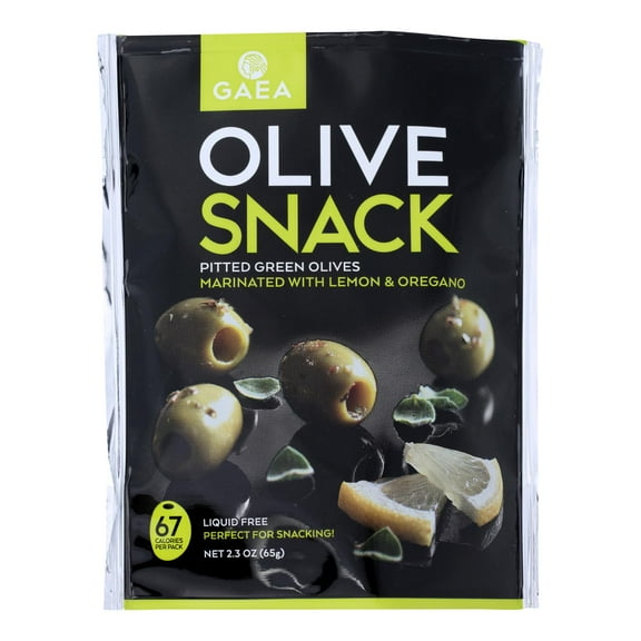 Gaea Olives Green Pitted With Oregano And Lemon Snack Pack, 2.3 Oz