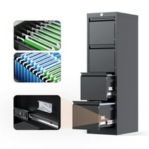 Gaeanet 4 Drawer File Cabinet , Metal Vertical File Storage Cabinet with Lock, Office Home Steel Vertical File Cabinet for A4 Letter /Legal Size, 14.96"W x 19.69"D x 52.36"H, Assembly Required (Black)