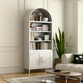 thumbnail image 1 of Gaeanet 73" H Metal Arched Bookcase with 2 Doors, 5-Tier Arched Cabinet , Modern Farmhouse Bookshelf with 2 Adjustable Shelves, Kitchen Pantry Cabinet for Living Room,White,Assembly Required, 1 of 6