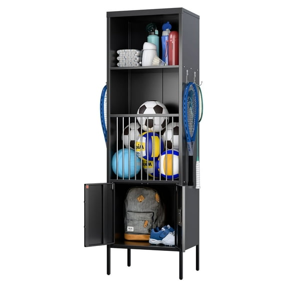 Gaeanet Metal Sports Fence locker is Suitable for Gym,Storage Locker with Hooks & Lock Door, Storage Sports Equipment for Schools, Ball Park,Stadium,Black, Assembly Required