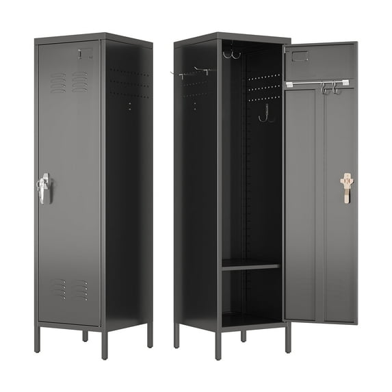 Gaeanet Metal Storage Locker for Employees with Towel Rack,Pegboards,54" H Steel Locker with Lock & 1 Shelf for School Office Gym Bedroom,Assembly Required,Black