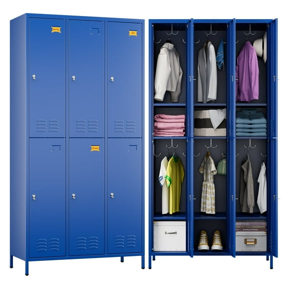 Gaeanet Metal Storage Lockers for Employees, 6 Door Steel Locker with Shelf & Hooks & Air Hole,Industrial Storage Locker for Gym,School,Office,Assembly Required,Blue