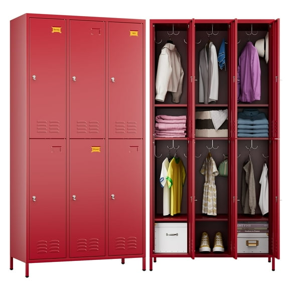 Gaeanet Metal Storage Lockers for Employees, 6 Door Steel Locker with Shelf & Hooks & Air Hole,Industrial Storage Locker for Gym,School,Office,Assembly Required,Red