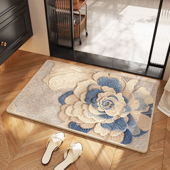 Gaecuw 100% Linen Carpet Mat, Absorbent and Non SKIDping, Soft Floor Rug for Bathroom and Entrance, Machine Washable, A