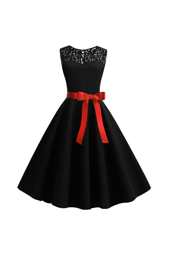 1940s Dresses for Women Vintage Crew Neck Sleeveless Retro Dresses Knee Length Midi Dresses A Line Party Dress Lace Linen Dress Casual Semi Formal Dress Solid Prom Dresses Wedding Guest Dresses