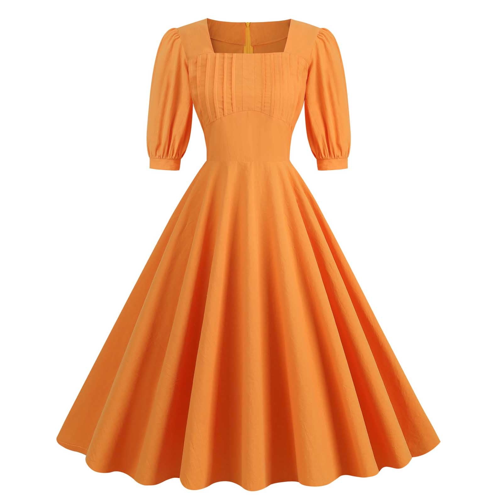 Gaecuw 1940s Dresses for Women Vintage Square Neck Short Sleeve Retro ...