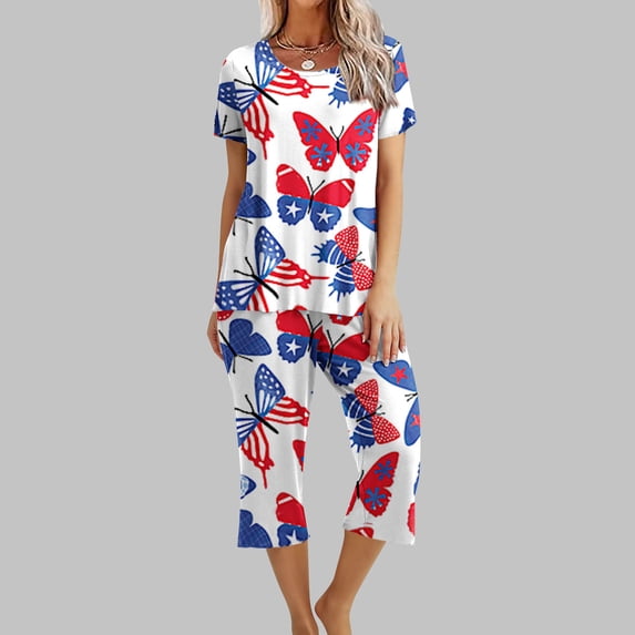 Gaecuw 2 Piece Sets for Women Casual Two Piece Outfits for Women Plus Size Short Sleeve Pullover Calf Length Wide Leg Lounge Trousers Crew Neck Hip Fashion Suits Casual Summer Sets Suit Set with Poc
